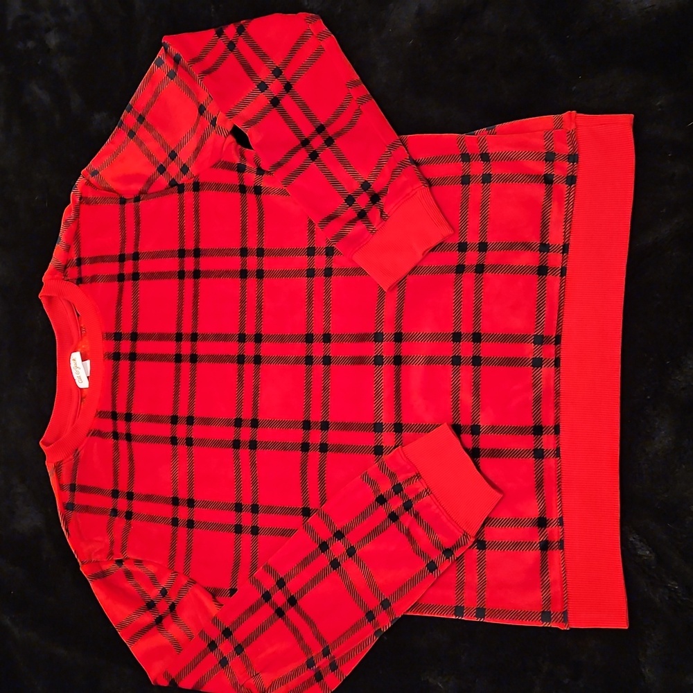 Cat & Jack Red and Black Plaid Velour Sweatshirt - Sz L (12/14)